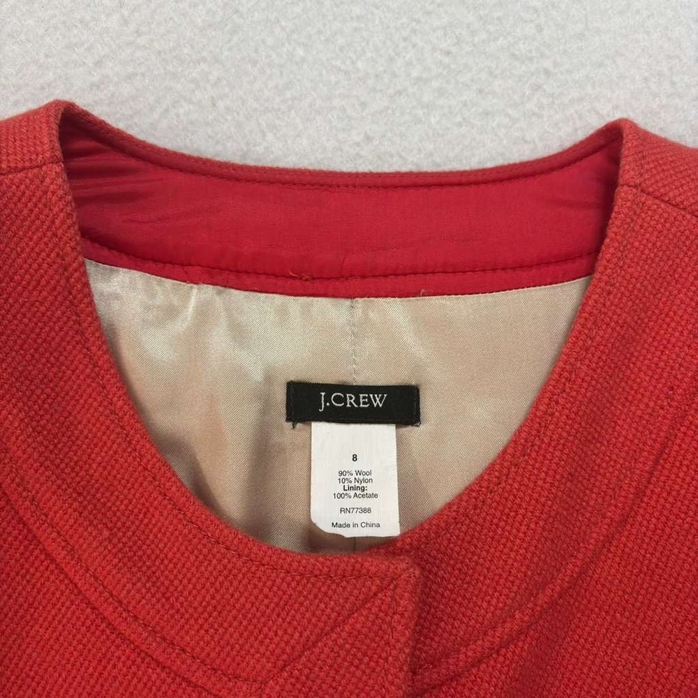 J. Crew Ruby Red Wool Blend Collarless Elegant Bu… - image 2
